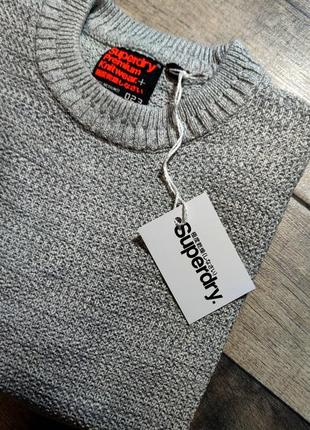 Мужской  хлопковый премиальный плотный свитер superdry в сером цвете  размер м3 фото