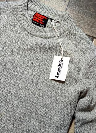 Мужской  хлопковый премиальный плотный свитер superdry в сером цвете  размер м4 фото
