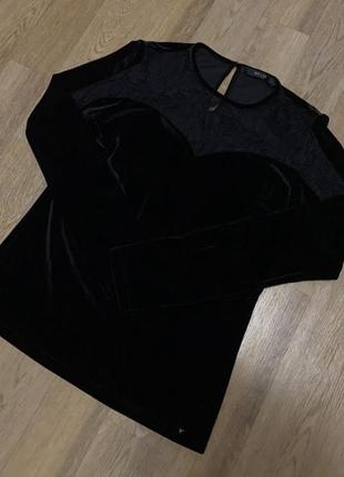 Бархатна кофтинка блузка з мереживом оригінал