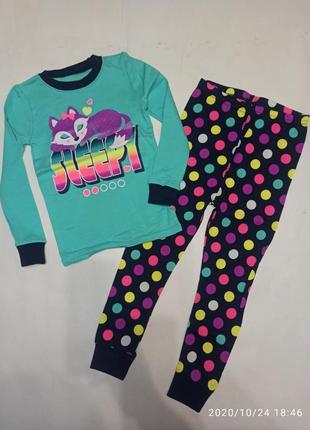 Хлопковая пижама для девочки хлопок коттоновая трикотажная лисичка горошек цветная яркая
