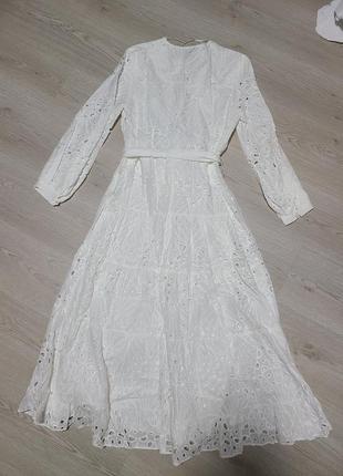 Платье сарафан длинное белое котон с перфорацией прошва zara s m 3575 9195 фото