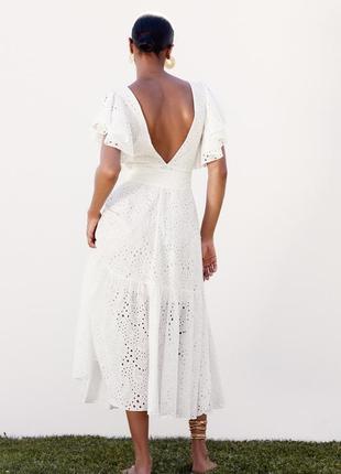 Платье сарафан длинное белое котон с перфорацией прошивка zara s m l 7686 9925 фото