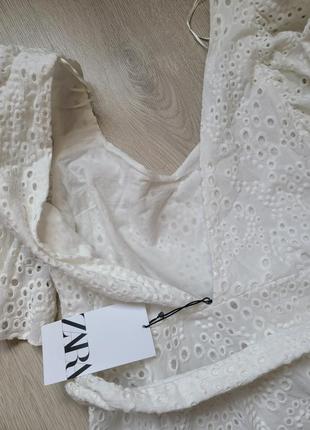 Платье сарафан длинное белое котон с перфорацией прошивка zara s m l 7686 9928 фото