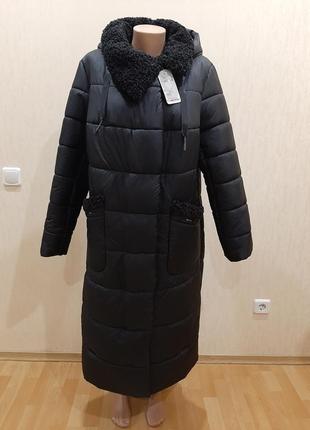 50-58 пуховик довгий чорний пальто зимове з капюшоном2 фото