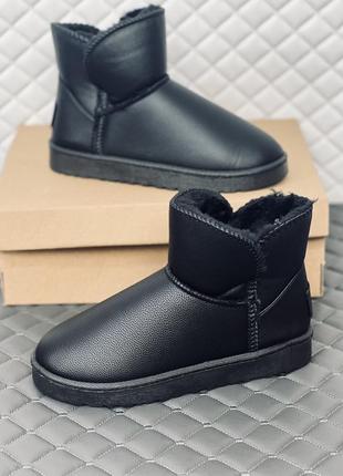 Мужские зимние мини угг ugg mini leather black4 фото