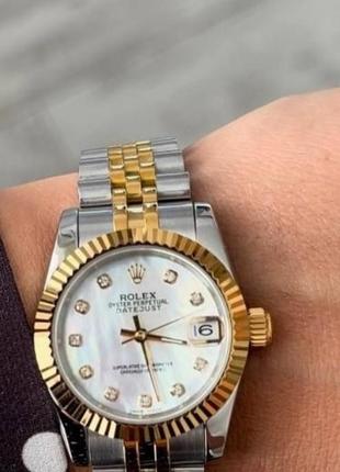 Часы в стиле rolex datejust diamond silver/gold-pearl