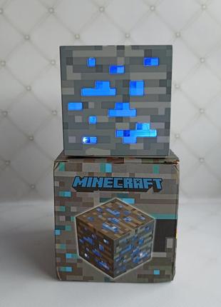 Ночник майнкрафт usb куб блок led my world minecraft‌ 7,5 см аккумуляторный синий реагирует на звук!!!1 фото