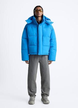 Стеганая синяя куртка дута мужская zara new