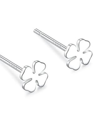 Сережки-гвоздики серебро 925 пробы четырехлистник
