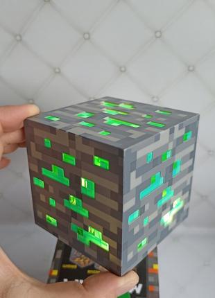 Нічник  майнкрафт  usb куб блок led my world minecraft‌ 7,5 см акуумуляторний зелений реагує на звук!!!6 фото