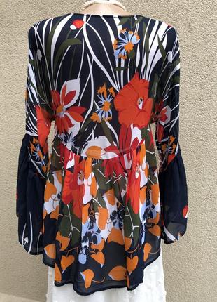 Блуза реглан в цветы,рубаха с баской,рюши,воланы,вискоза,этно бохо стиль,5 фото