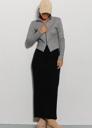 Трикотажна жіноча кофта на блискавці сіра з меланжем4 фото
