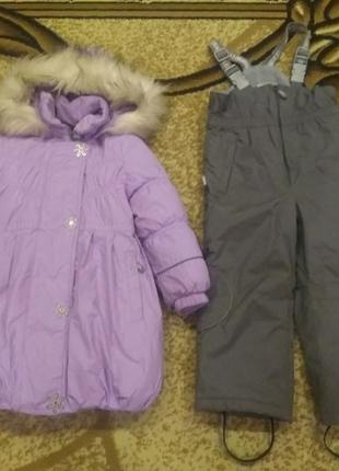 Зимний комплект lenne на девочку размер 104 ( пальто+ полукомбинезон)