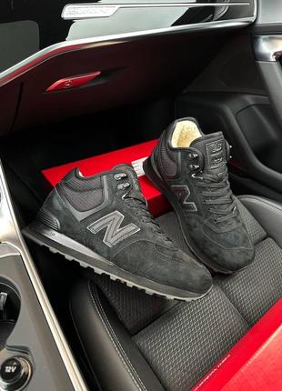 ❄️чоловічі кросівки new balance 574 all black suede fur❄️9 фото