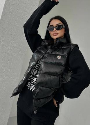 Жилет в стиле moncler черная дута пух1 фото