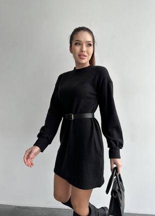 Платье короткое оверсайз на длинный рукав качественная стильная трендовая черная