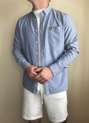 Блакитна сорочка lyle&scott в смужку, полоску, оригінал, з лого, логотип, лайл скот, голуба