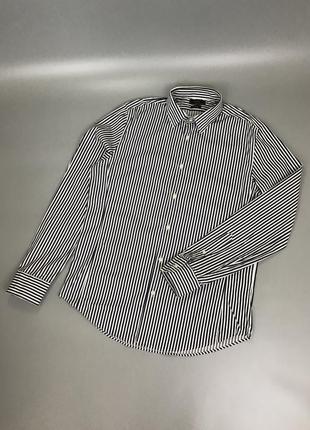 Стильная рубашка zara slim fit в полоску, полоску, зара, оригинал, приталенная, стрейчевая, белая, черная, под пиджак, костюм, нарядная3 фото