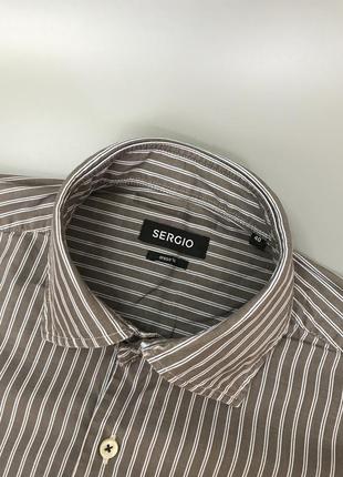 Стильная кофейная рубашка sergio в полоску, полоску, классическая, мягкая, овершот, серджио, светло коричневая, мокко5 фото