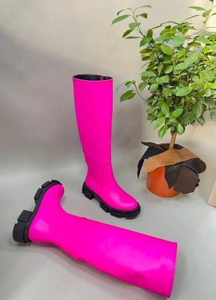 Яркие розовые малиновые фуксия кожаные сапоги3 фото