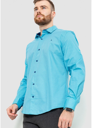 Сорочка чоловіча класична з принтом, колір бірюзово-синій,3 фото