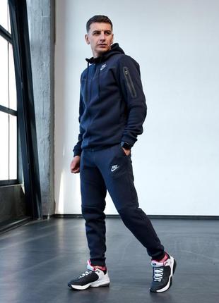 Трендовий зимовий спортивний костюм  в стилі nike tech fleece якісний комплект зіп худі і штани преміум теплий на флісі