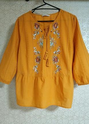 Tu стильная блузка блуза вышиванка вышивка цветы бренд tu women, р.uk 14