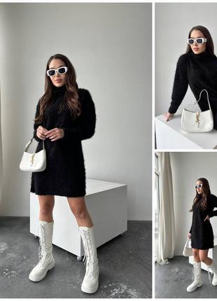 Теплые платья-туники оверсайз, трикотаж травка