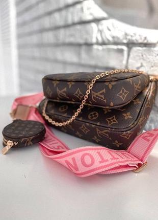 Сумка в стиле louis vuitton / lv multi pochette pink / сумочка с розовым ремешком4 фото