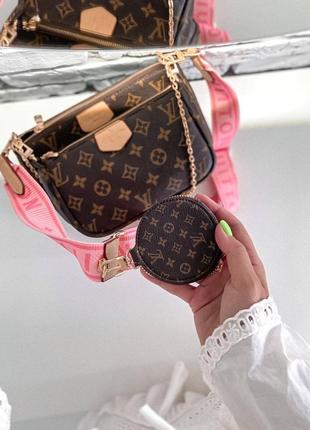 Сумка в стиле louis vuitton / lv multi pochette pink / сумочка с розовым ремешком2 фото