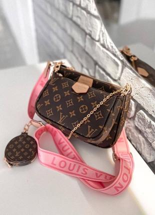 Сумка в стиле louis vuitton / lv multi pochette pink / сумочка с розовым ремешком