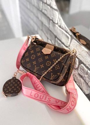 Сумка в стиле louis vuitton / lv multi pochette pink / сумочка с розовым ремешком1 фото