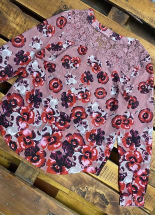 Жіноча блуза у квітковий принт з мереживом next (некст лрр ідеал оригінал різнокольорова)2 фото