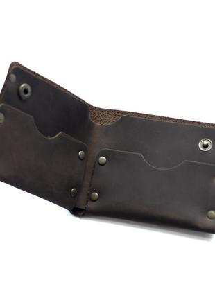 Чоловічий коричневий гаманець norb на заклепках, портмоне з натуральної шкіри на кнопці