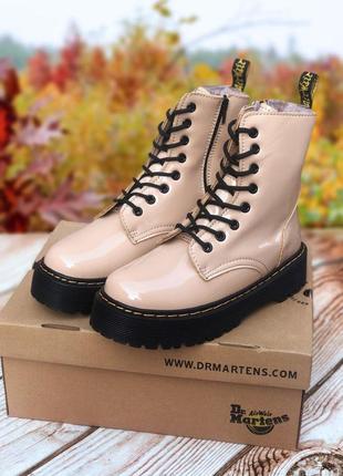 Ботинки женские зимние dr. martens jadon patent beige мех