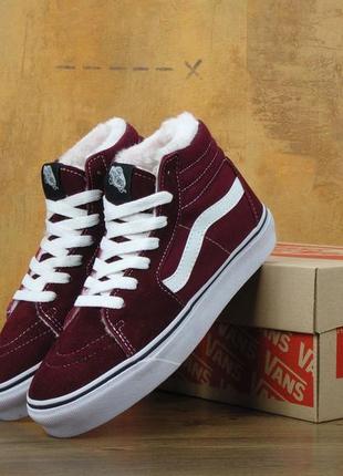 Високі зимові жіночі замшеві кросівки з хутром в стилі vans 🆕 зимові кеди ванс