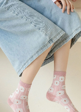 Короткие легкие носки цветочные3 фото