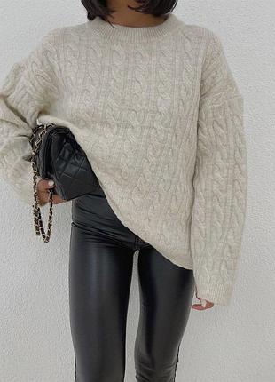 Свитер гольф теплый оверсайз объемной теплый h&m внятный плетение базовый рукав клеш длинный удлиненный