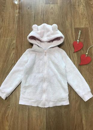 Красива кофта меховушка с капюшоном и ушками на молнии