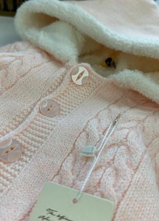 Детский вязаный теплый комбинезон на меху белый/розовый 3-18мес.  турция9 фото