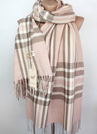 Шарф палантин в клетку, теплый