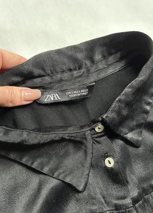 Сатиновая черная рубашка блуза от zara.6 фото