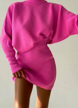 Костюм из ангоры оверсайз свитер с высоким воротом под горло гольф лонгслив короткая юбка комплект теплый черный бежевый розовый коричневый2 фото