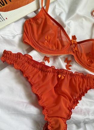 Оранжевый комплект, прозрачное белье, комплект из сеточки2 фото