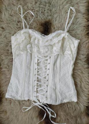 Блуза корсаж / корсет  з мереживом молочно біла бавовна morgan франція1 фото
