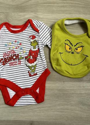 Новогодний набор для новорожденного бодика слюнявчик 0-1 м