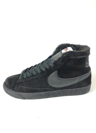 Nike blazer mid black winter fur, зимові з хутром