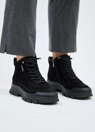 Демисезонные женские черные замшевые ботинки, lonza, натуральная замша