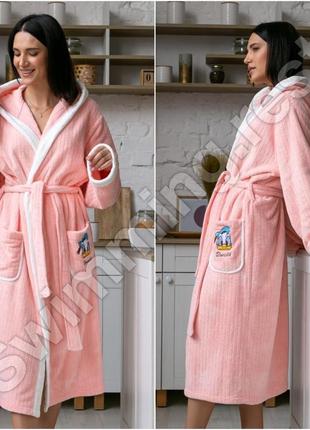 Жіночий банний халат мікрофібра смужка рожевий  donald1 фото