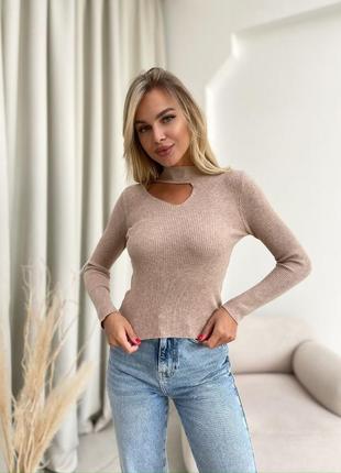 Кофта женская с вырезом однотонная качественная стильная трендовая черная мокко